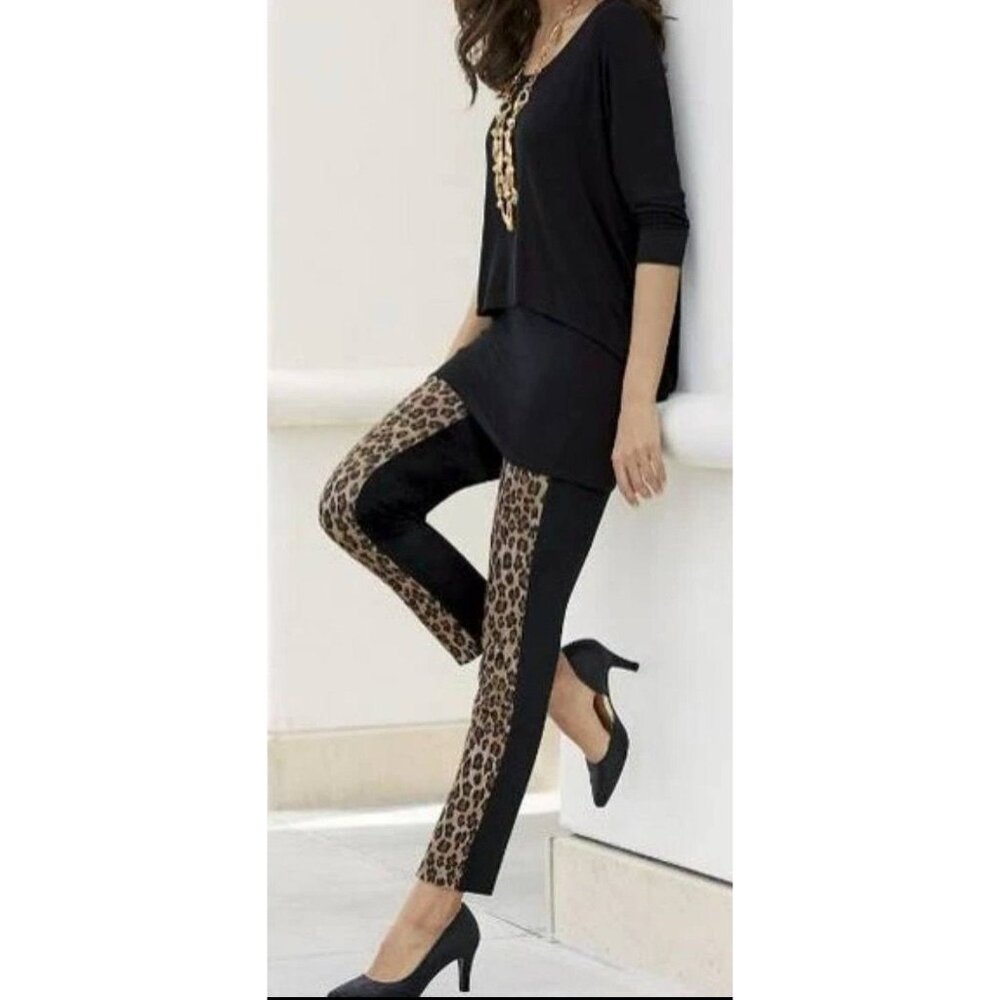 Monroe & Main Leopard Black Women's LG Pants Leggings Moto‎ Clubwear